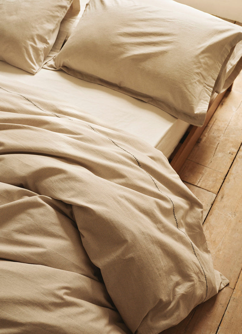 Fine Stripe Cotton Duvet Cover | Ecru/Smoke Blue