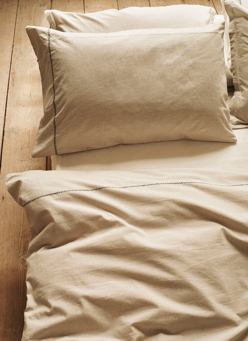 Fine Stripe Cotton Duvet Cover | Ecru/Smoke Blue