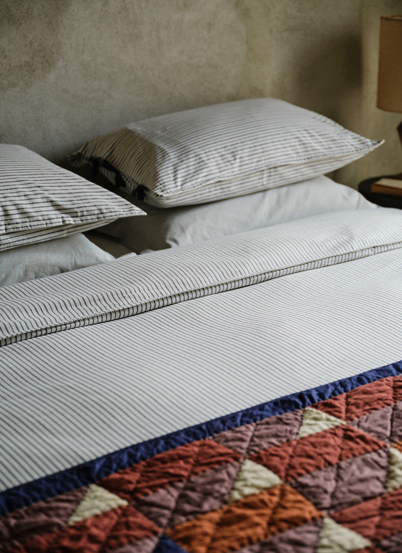 Pyjama Stripe Cotton Duvet Cover | Navy/Ecru