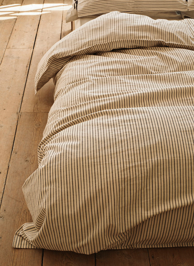 Pyjama Stripe Cotton Duvet Cover | Navy/Ecru