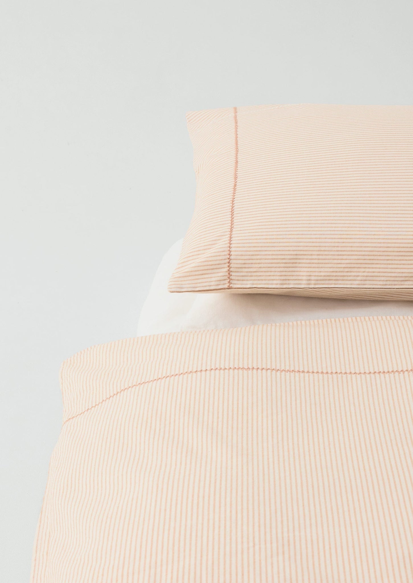Soft Stripe Cotton Embroidered Pillowcase | Clay/Ecru