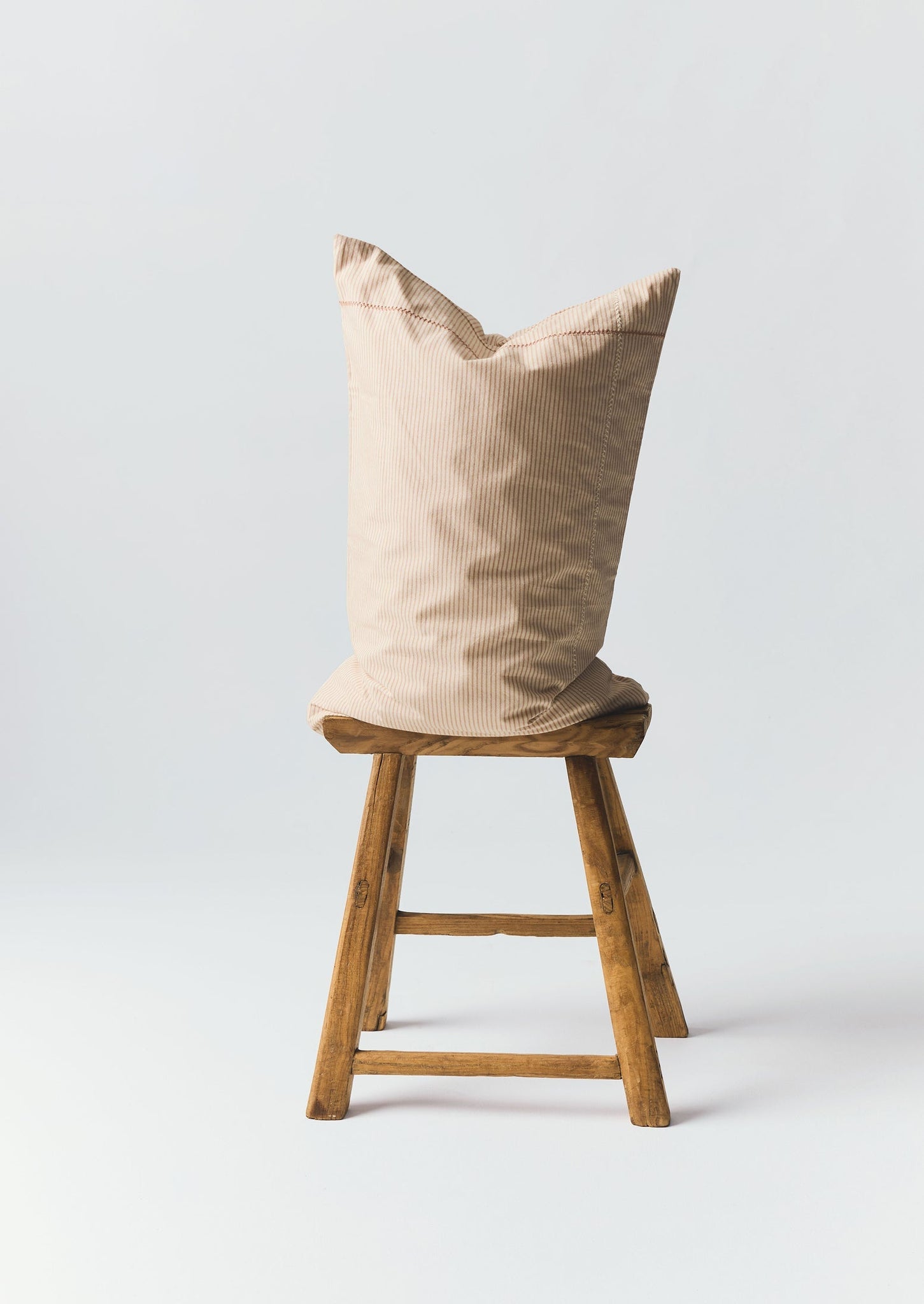 Soft Stripe Cotton Embroidered Pillowcase | Clay/Ecru