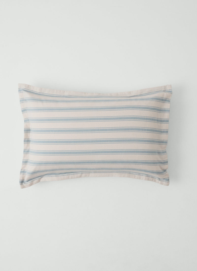 Fjord Stripe Cotton Flannel Oxford Pillowcase Set | Washed Blue/Ecru