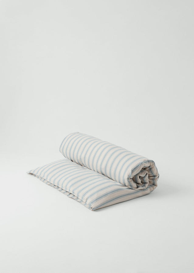 Fjord Flannel Stripe Cotton Duvet Cover | Washed Blue/Ecru