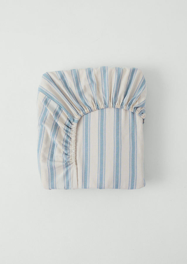 Fjord Flannel Stripe Cotton Fitted Sheet | Washed Blue/Ecru