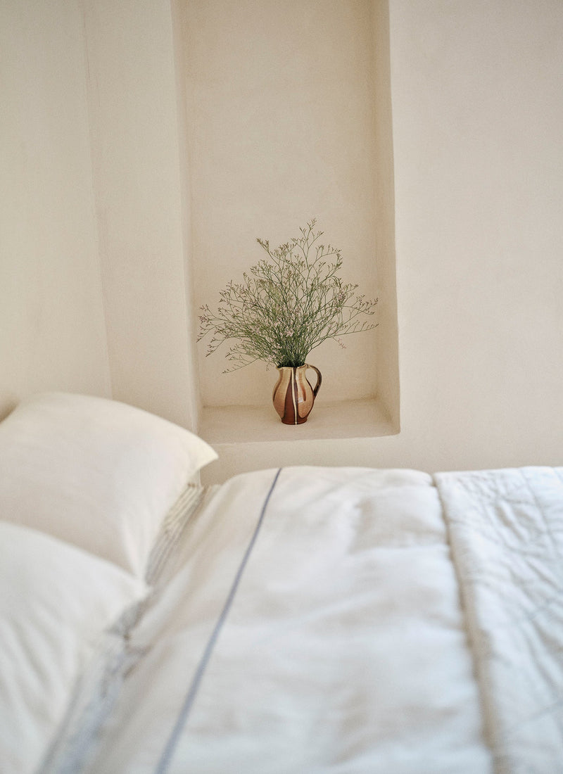 Bud Embroidered Duvet Cover | Ivory/Delft Blue