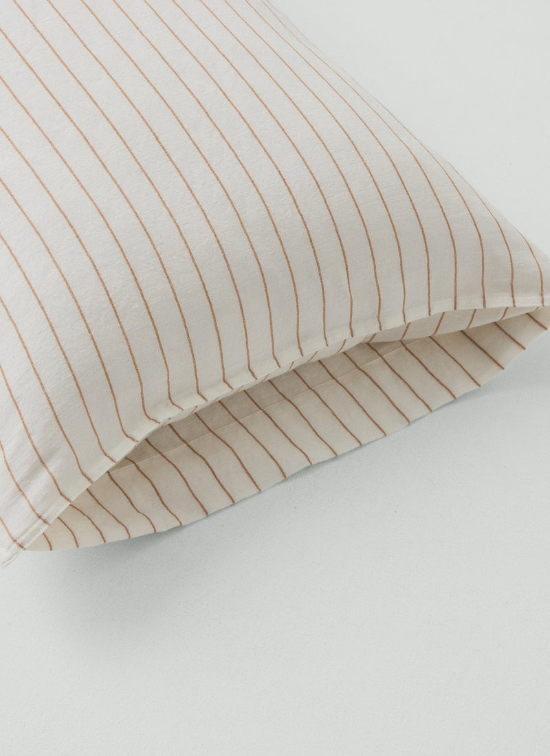 Mina Stripe Linen Cotton Pillowcase Set | Ivory/Caramel