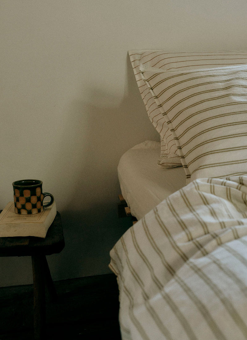 Mina Stripe Linen Cotton Pillowcase Set | Ivory/Caramel