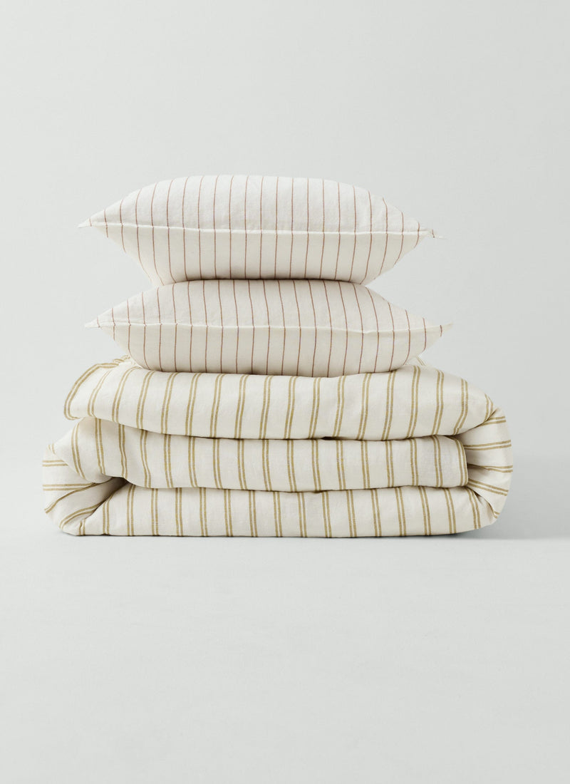 Mina Stripe Linen Cotton Pillowcase Set | Ivory/Caramel