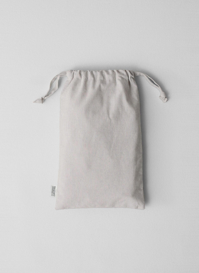 Fine Stripe Cotton Side Tie Pillowcase Set | Ecru/Smoke Blue