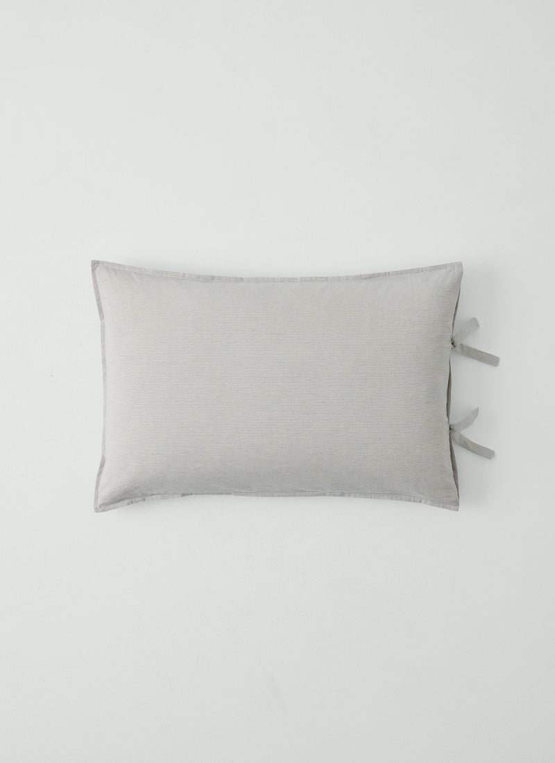 Fine Stripe Cotton Side Tie Pillowcase Set | Ecru/Smoke Blue