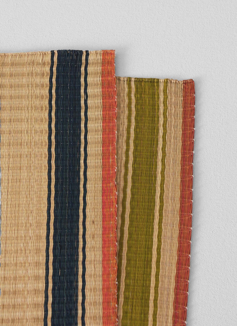 Border Stripe Madur Grass Placemat | Natural/Olive