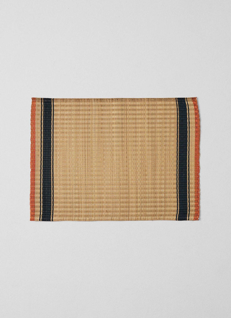 Border Stripe Madur Grass Placemat | Natural/Indigo