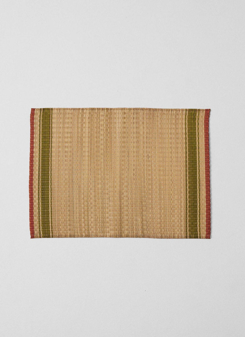 Border Stripe Madur Grass Placemat | Natural/Olive