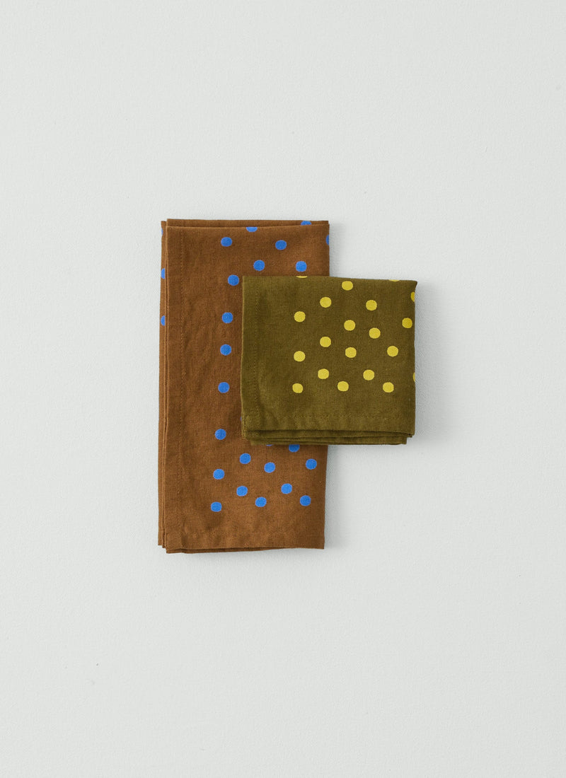 Dotty Print Cotton Linen Napkin | Olive/Lemon