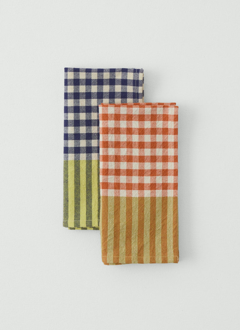 Hand Woven Siesta Check Napkin | Peach/Bright Olive