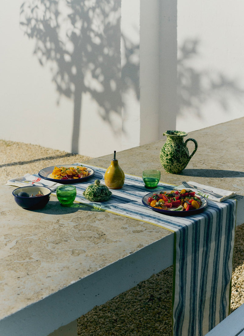 Chef Stripe Linen Table Runner | Ecru/Multi Blue