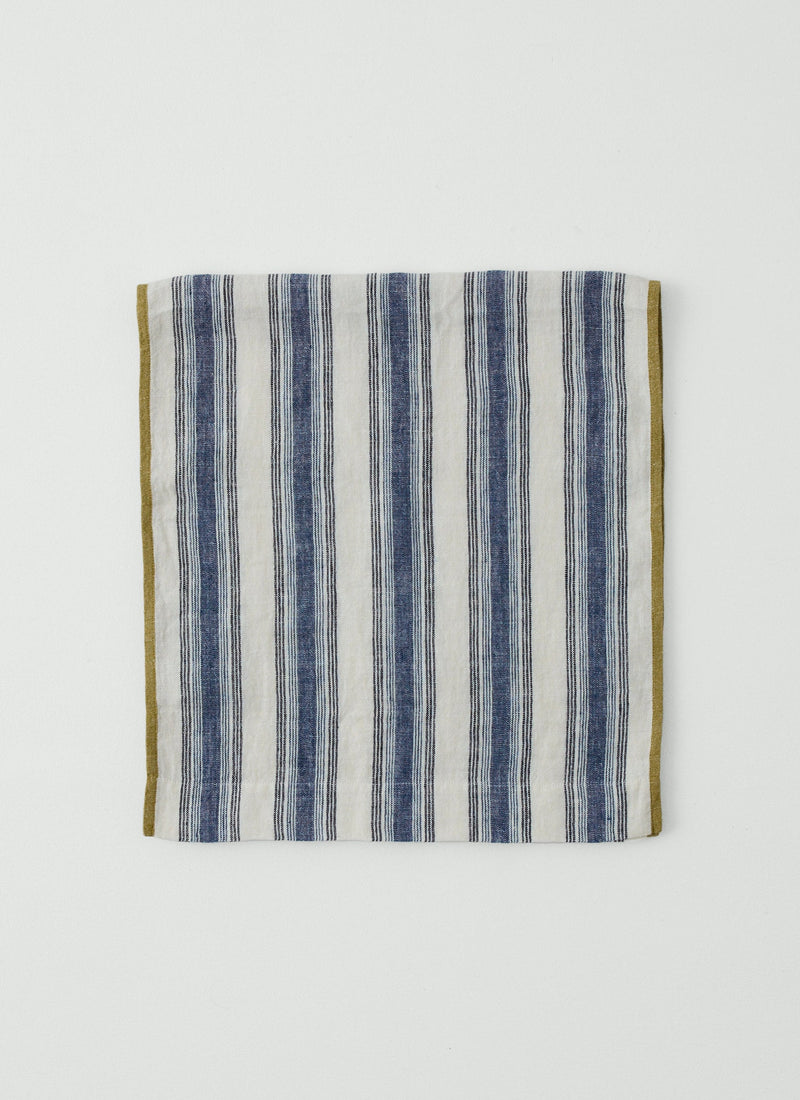 Chef Stripe Linen Tablecloth | Ecru/Multi Blue