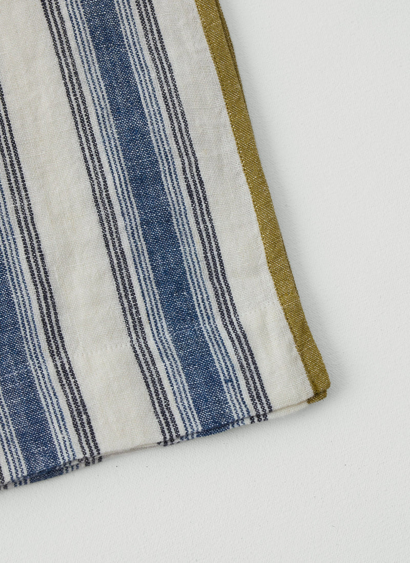 Chef Stripe Linen Tablecloth | Ecru/Multi Blue