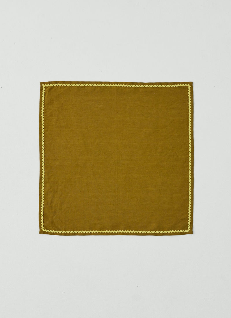 Ric Rac Border Cotton Linen Napkin | Olive/Mimosa