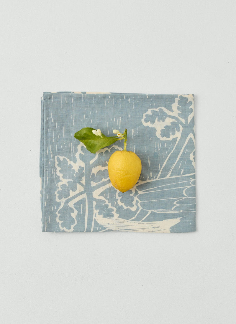 Woodland Print Linen Cotton Napkin | Breeze Blue/Ecru