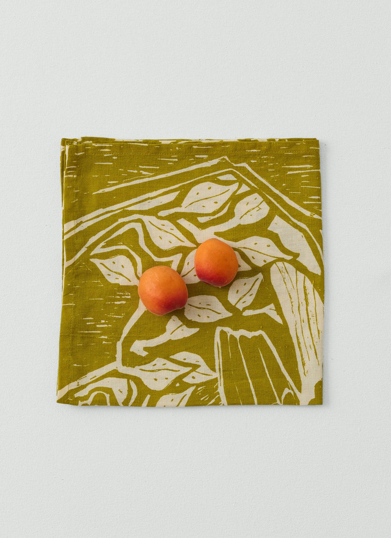 Woodland Print Linen Cotton Napkin | Fennel/Ecru