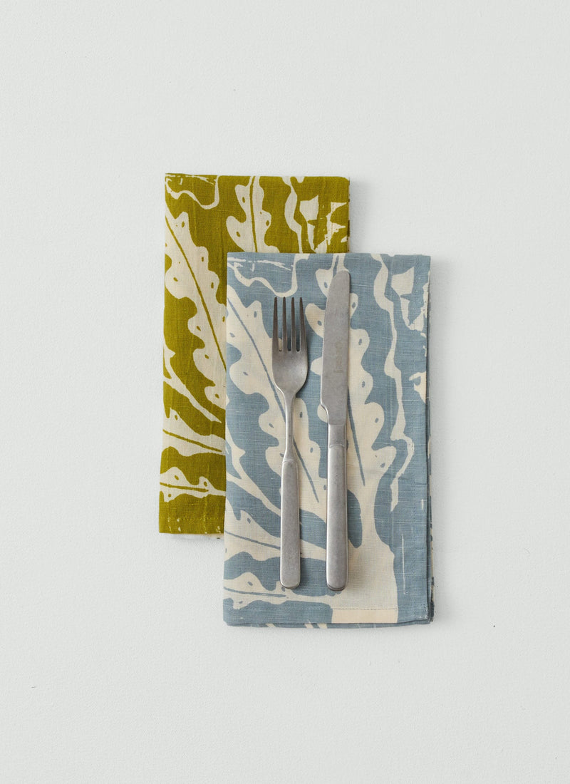 Woodland Print Linen Cotton Napkin | Fennel/Ecru