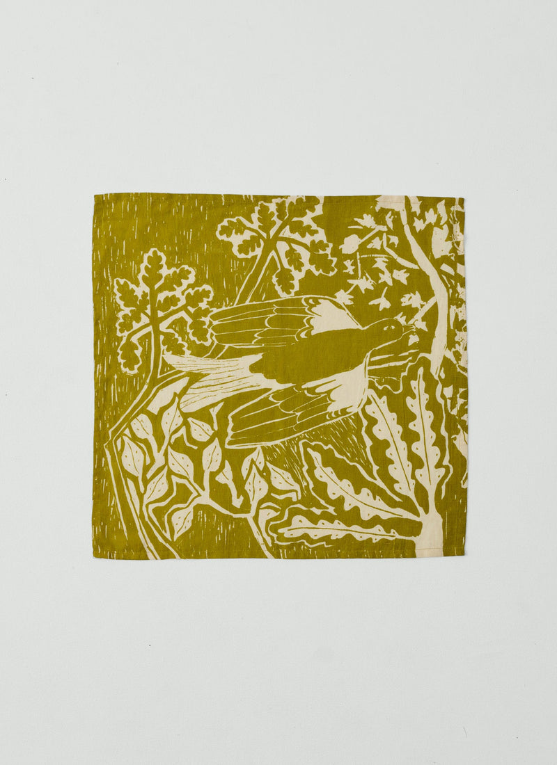Woodland Print Linen Cotton Napkin | Fennel/Ecru