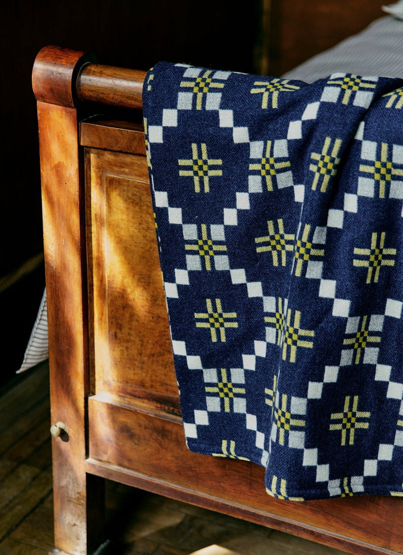 Melin Tregwynt Welsh Blanket | Midnight/Citrus