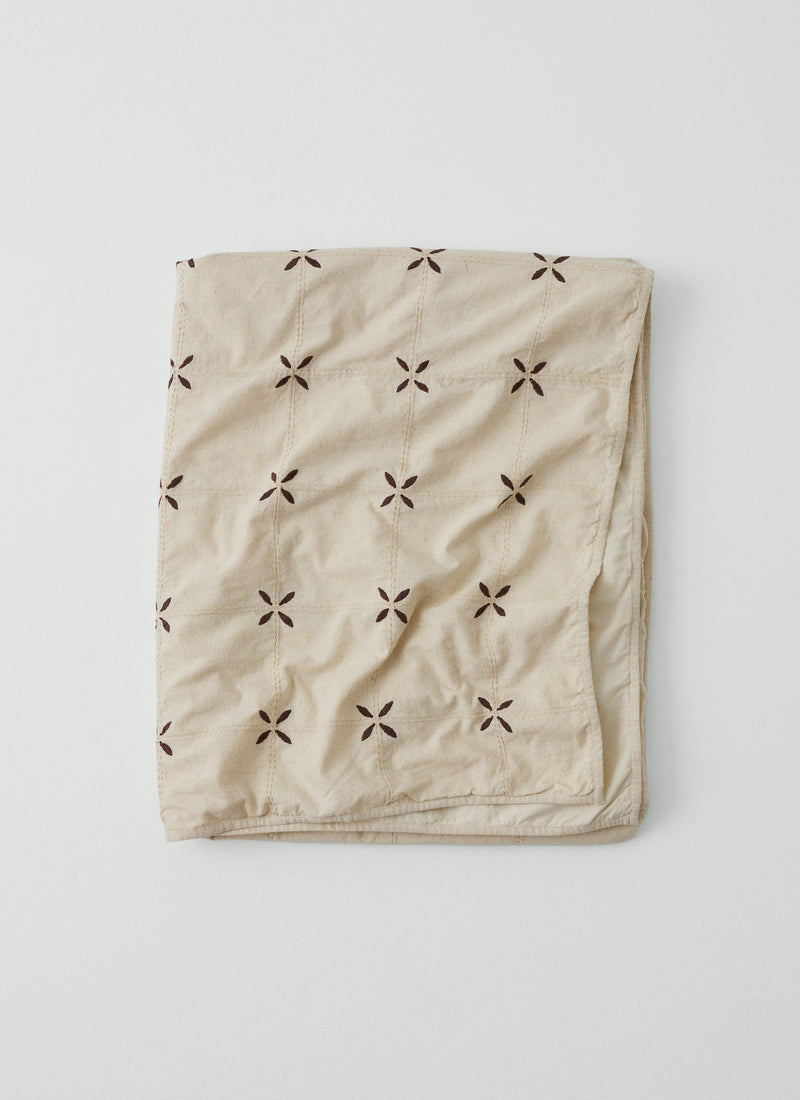 Tiled Petal Cotton Linen Lightweight Bedspread | Ecru/Slate
