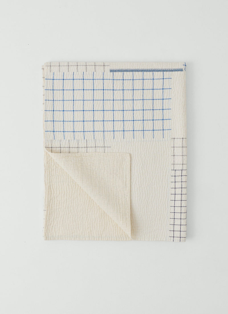 Tea Towel Check Patchwork Bedspread | Ecru/Multi
