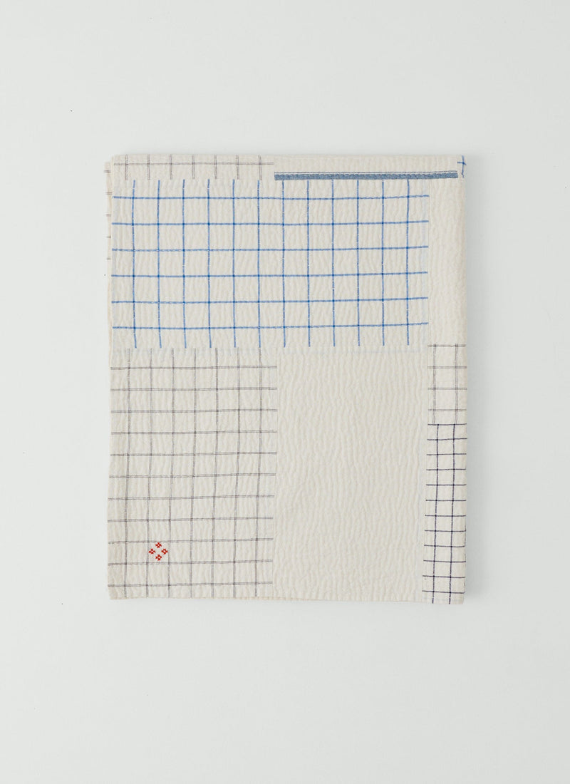 Tea Towel Check Patchwork Bedspread | Ecru/Multi