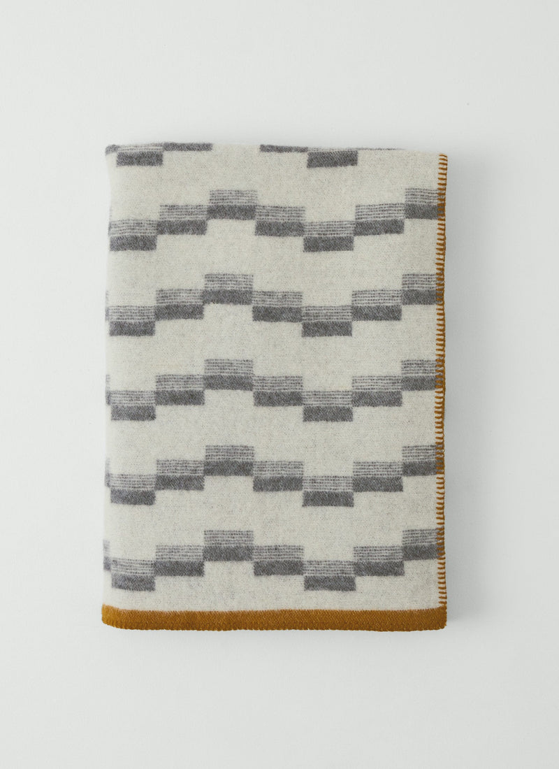 Jacquard Stepped Stripe Wool Blanket | Ecru/Charcoal