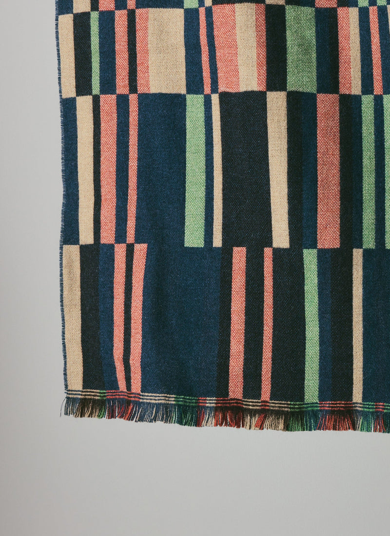 Bristol Weaving Mill Block Stripe Blanket | Deep Blue/Fern