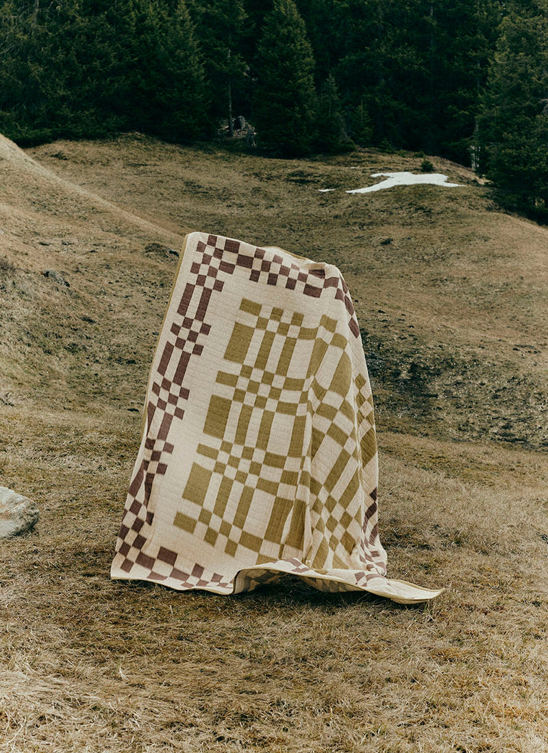 Checkerboard Cotton Patchwork Quilt | Cream/Fennel