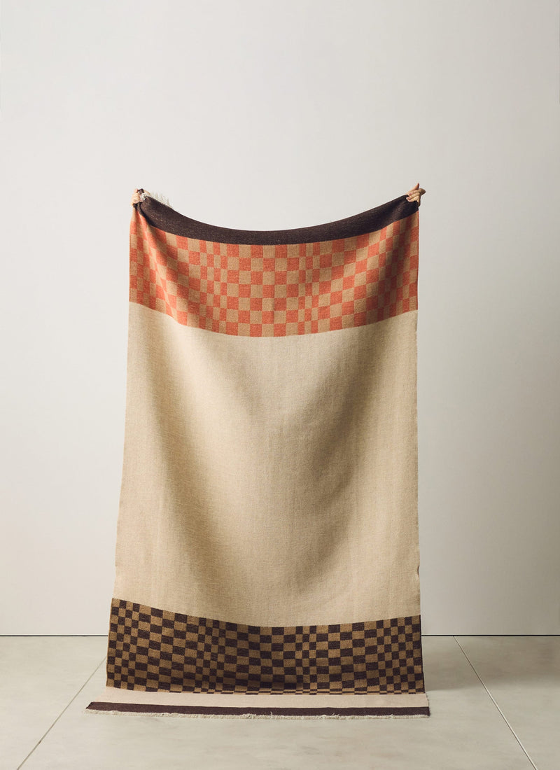 Bristol Weaving Mill Check Border Blanket | Almond/Coffee/Burnt Orange