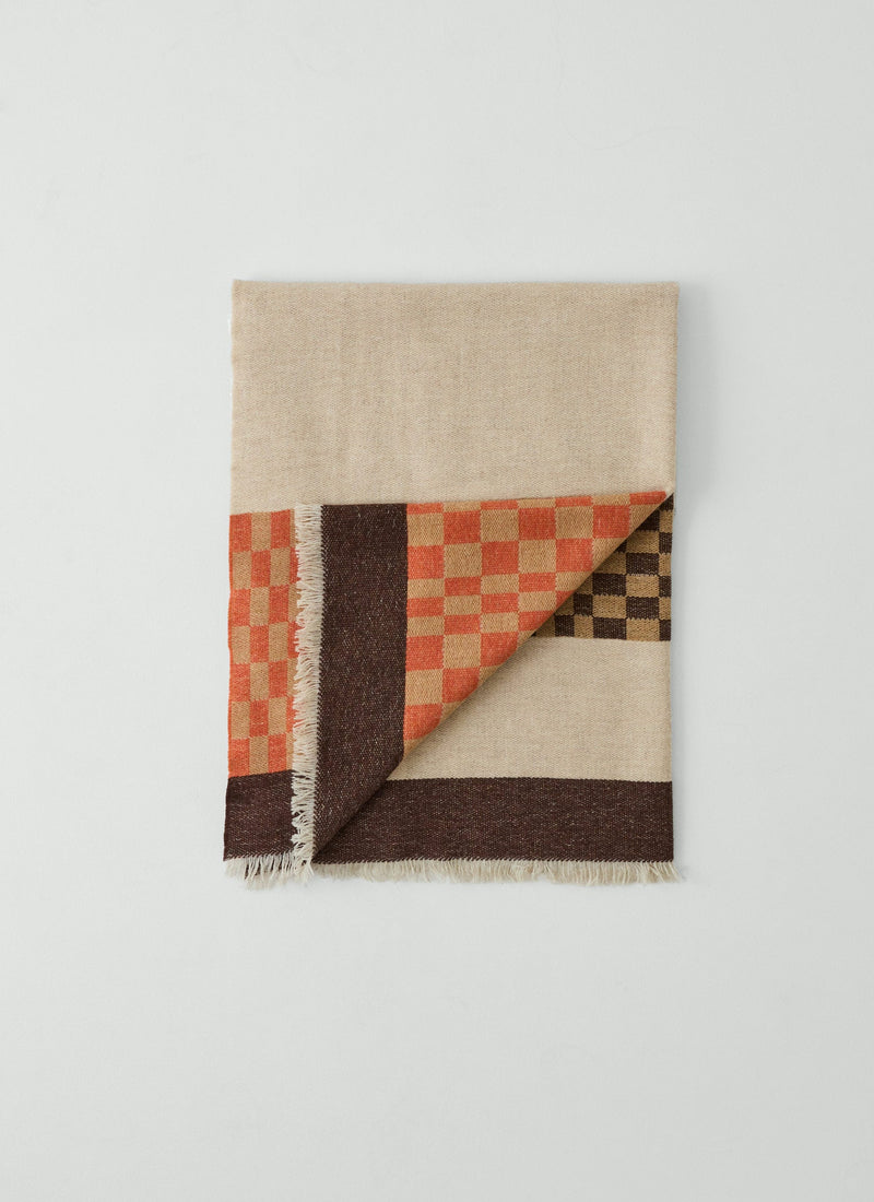 Bristol Weaving Mill Check Border Blanket | Almond/Coffee/Burnt Orange