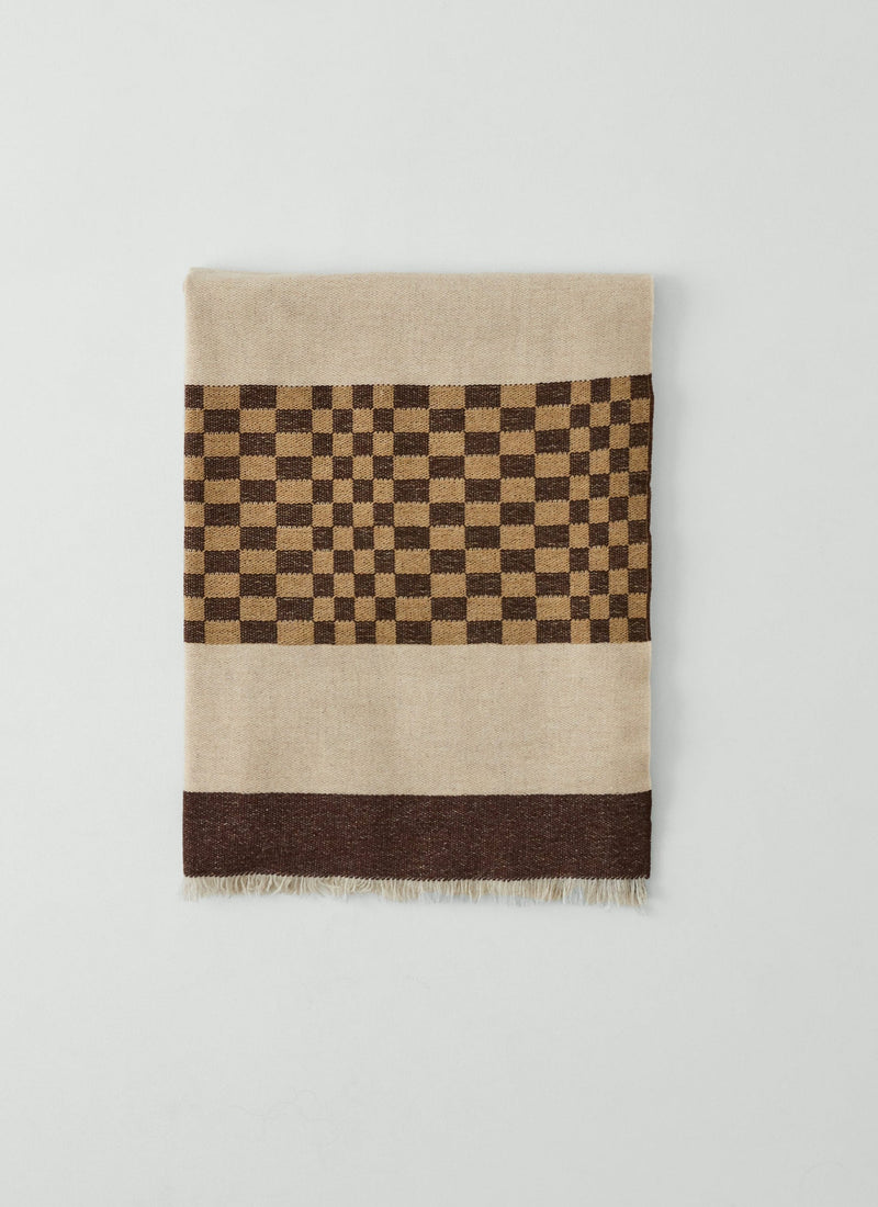 Bristol Weaving Mill Check Border Blanket | Almond/Coffee/Burnt Orange