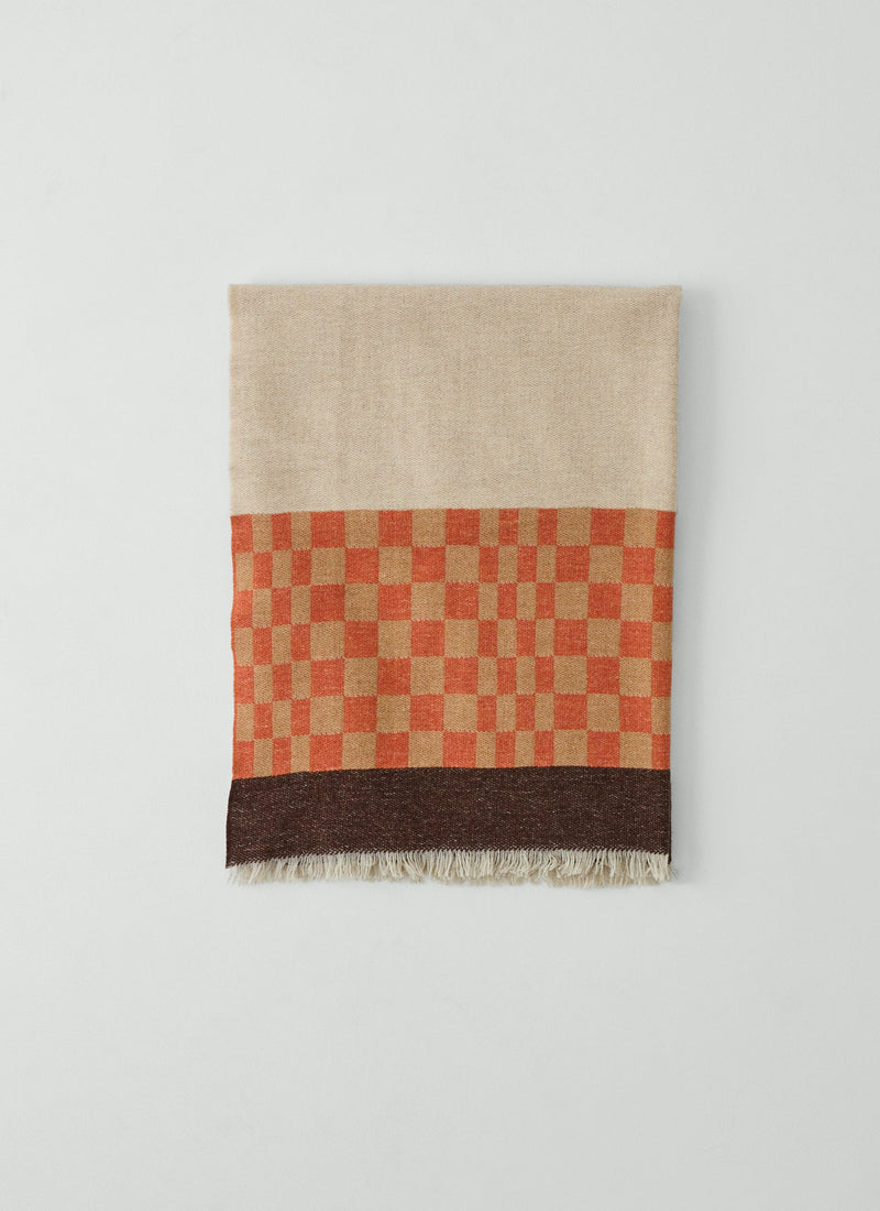 Bristol Weaving Mill Check Border Blanket | Almond/Coffee/Burnt Orange