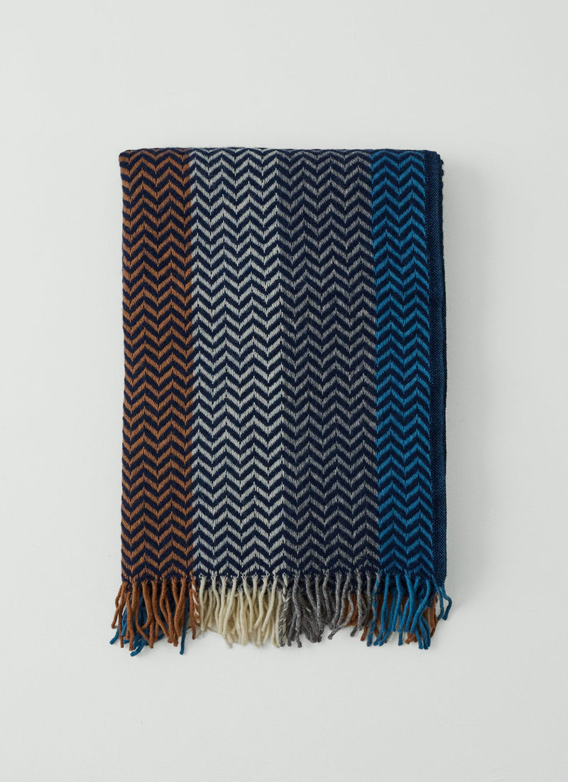 Striped Chevron Wool Blanket | Sea Blue/Nougat