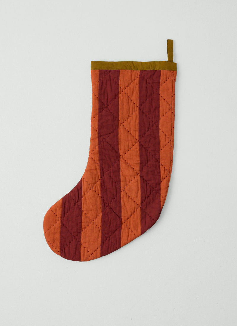 Stripe Patchwork Christmas Stocking | Deep Coral/Ochre