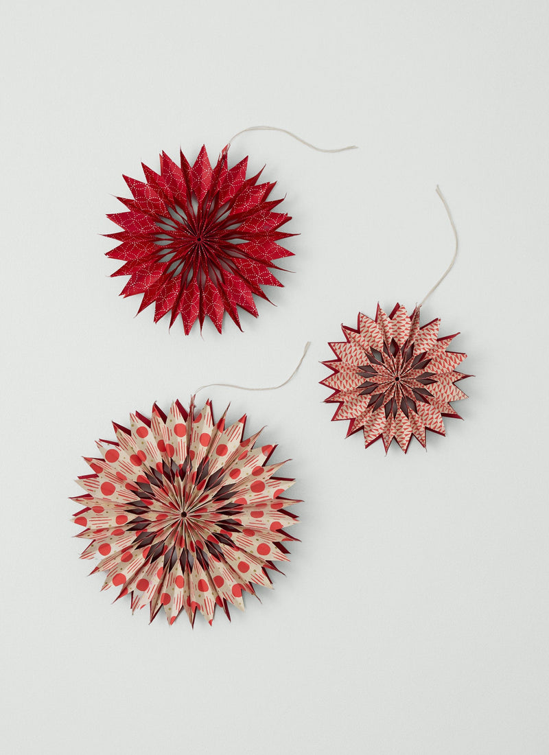 Geo Print Hanging Star Set | Redcurrant/Ecru