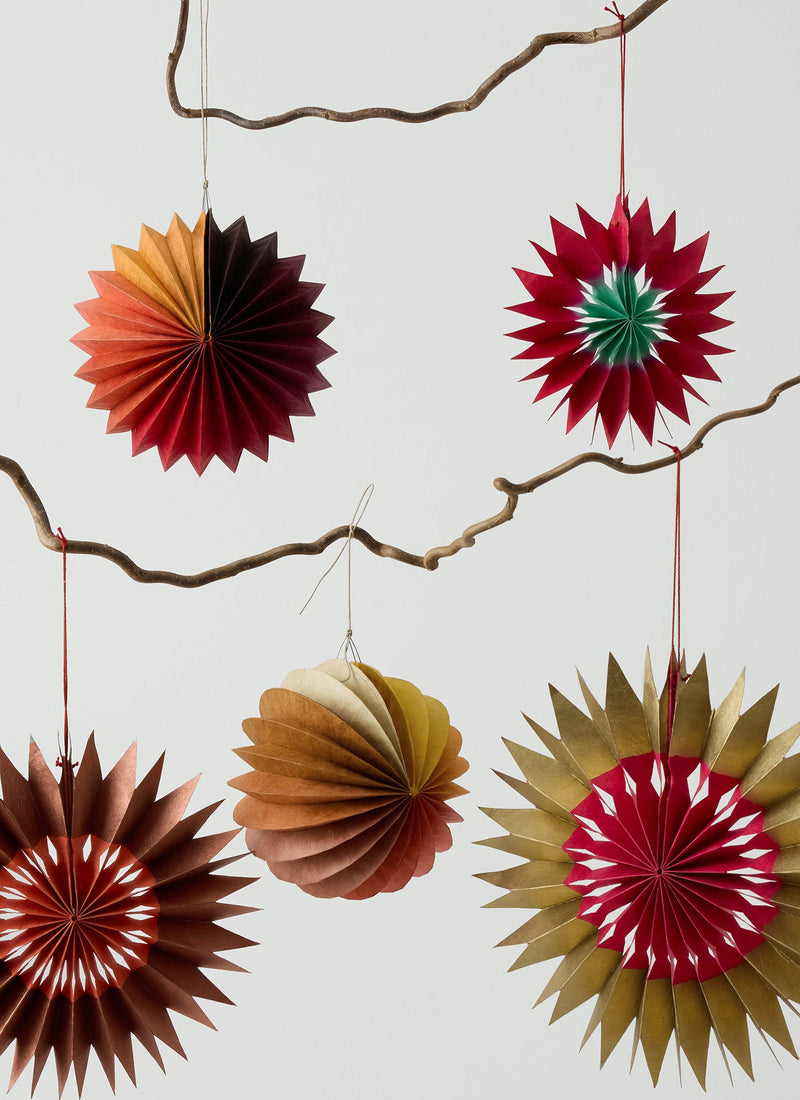 Dip Dyed Lokta Paper Star Set | Raspberry/Coral/Mint