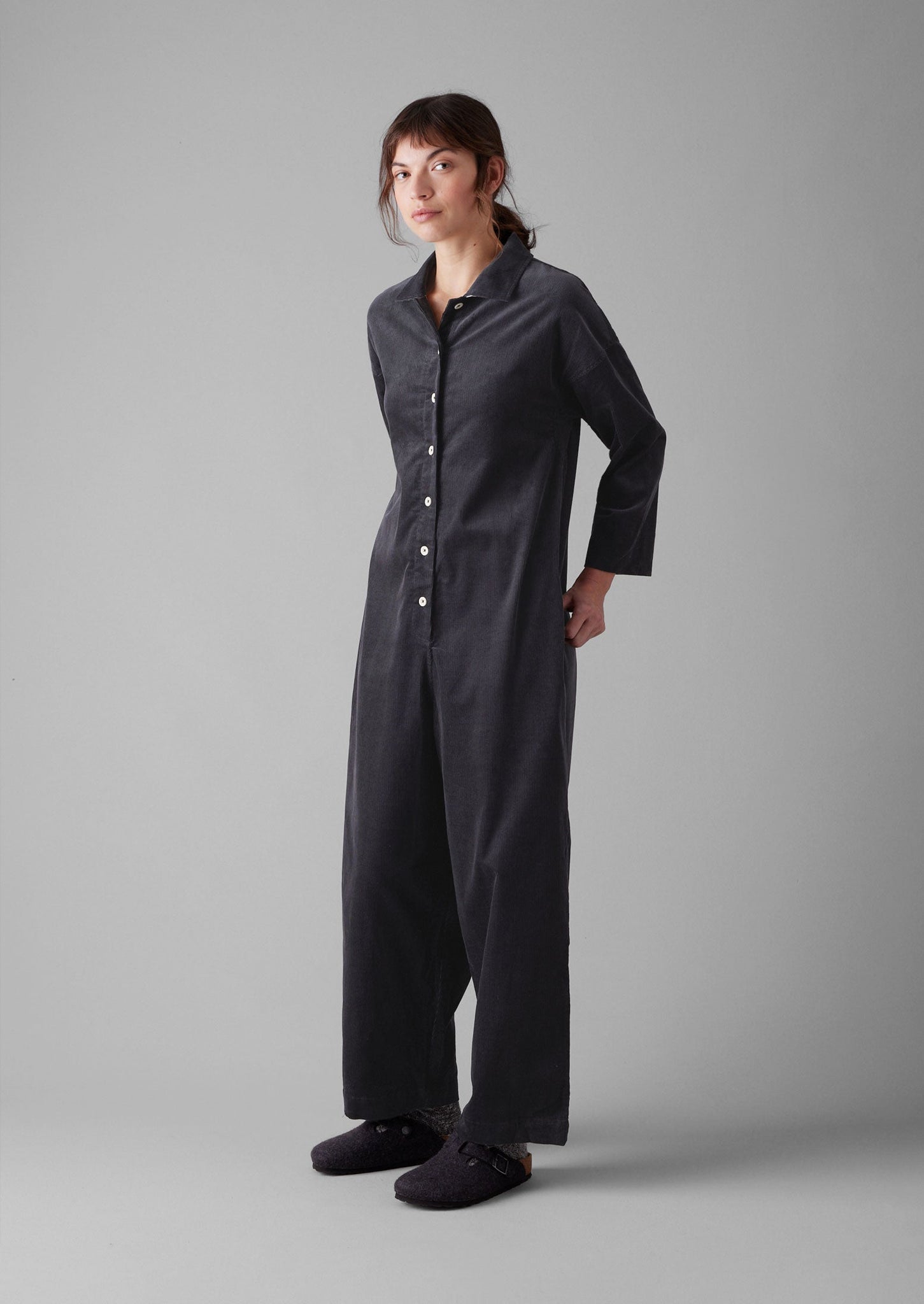 Wide Leg Organic Cord Jumpsuit | Charcoal