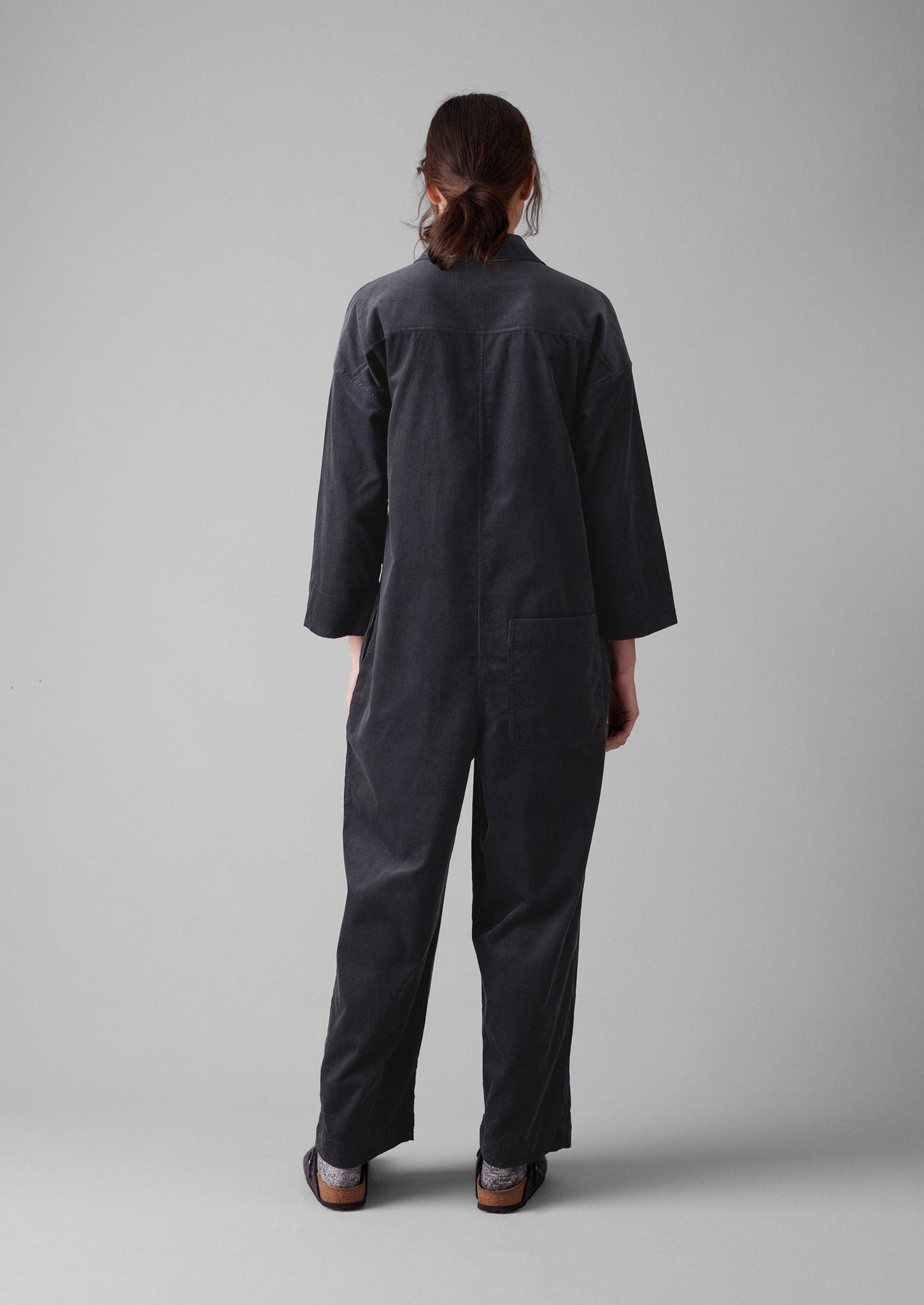 Wide Leg Organic Cord Jumpsuit | Charcoal