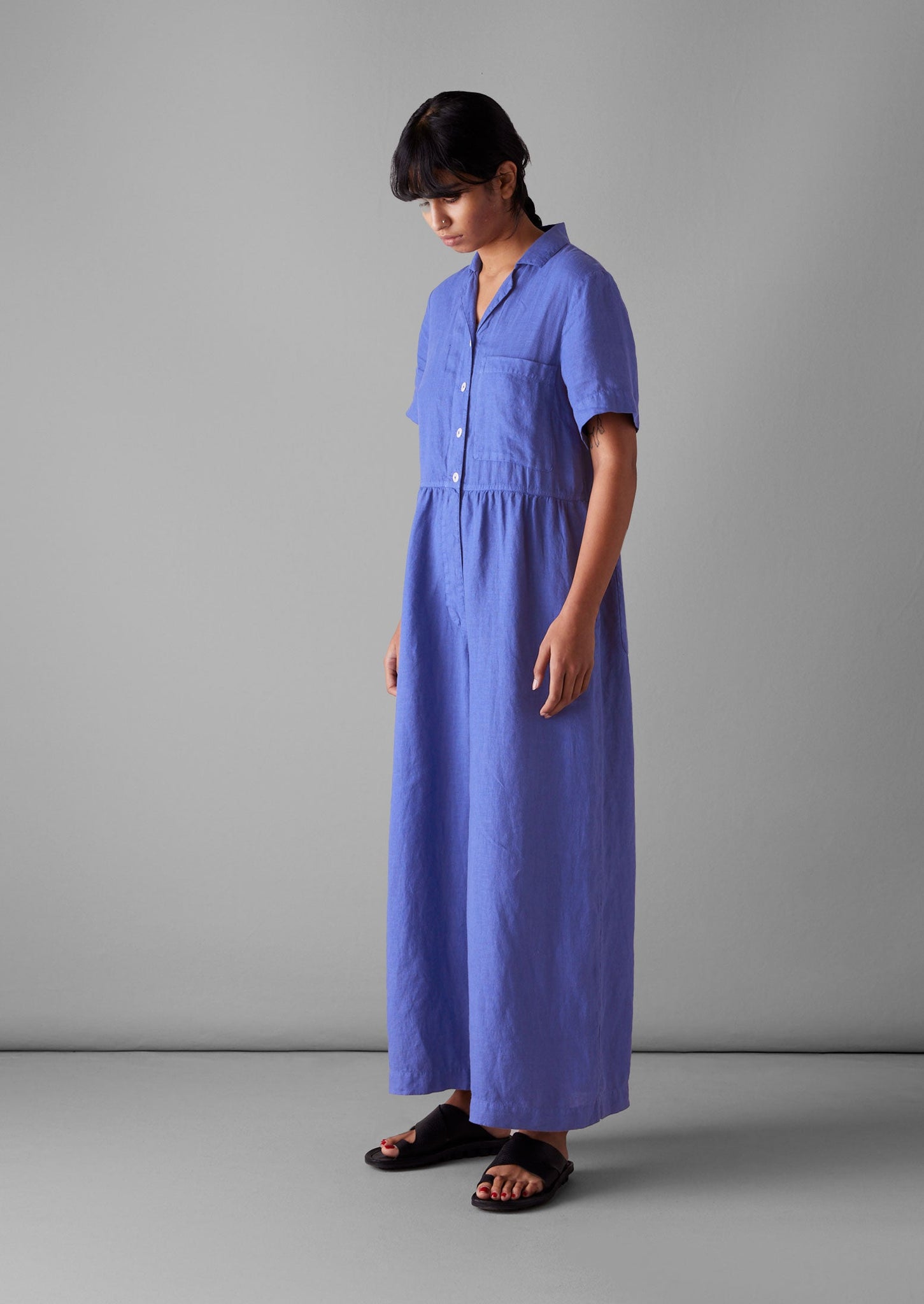 Gathered Waist Lightweight Linen Jumpsuit | Bilberry