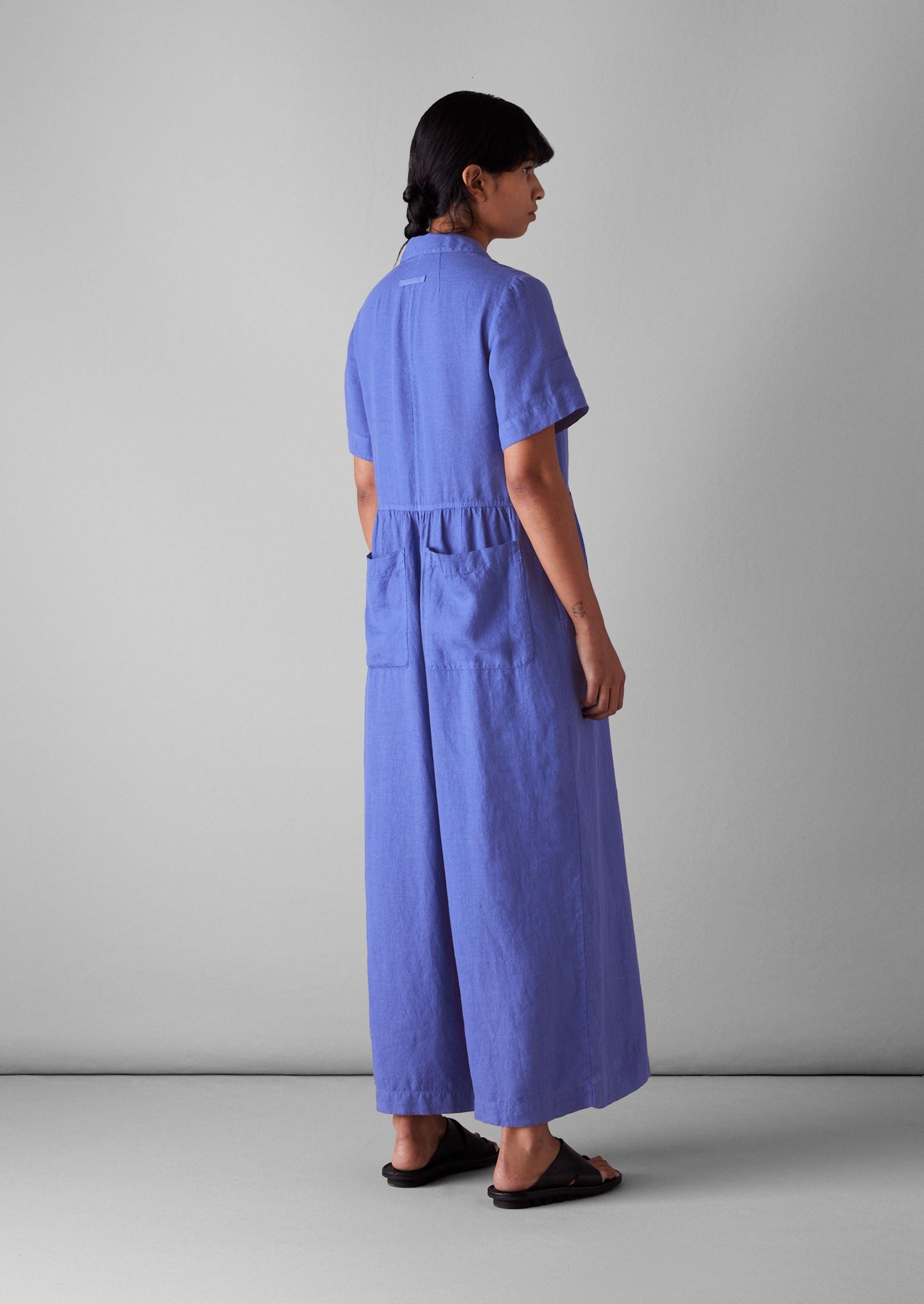 Gathered Waist Lightweight Linen Jumpsuit | Bilberry