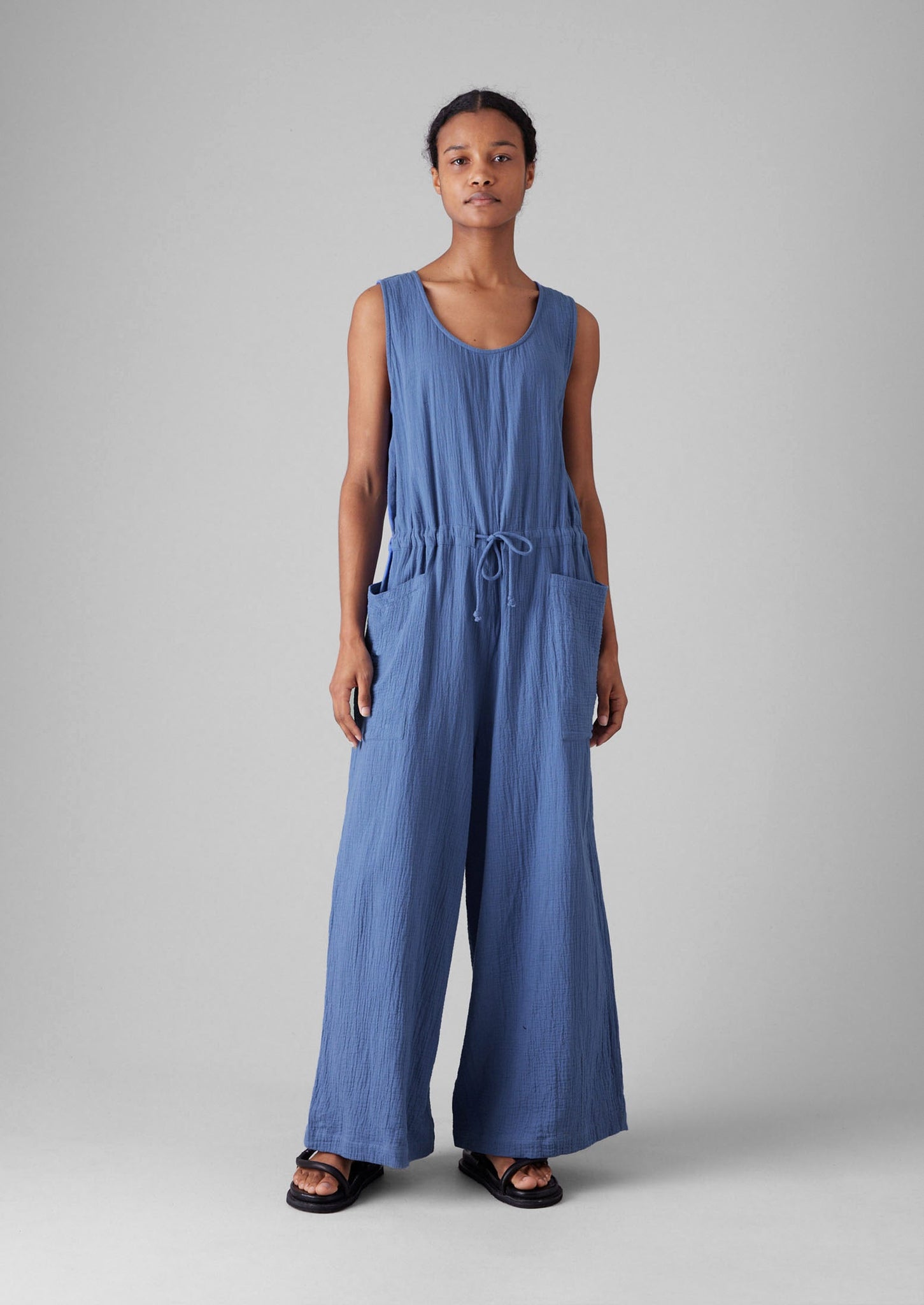 Crinkle Cotton Gauze Jumpsuit | Cornflower