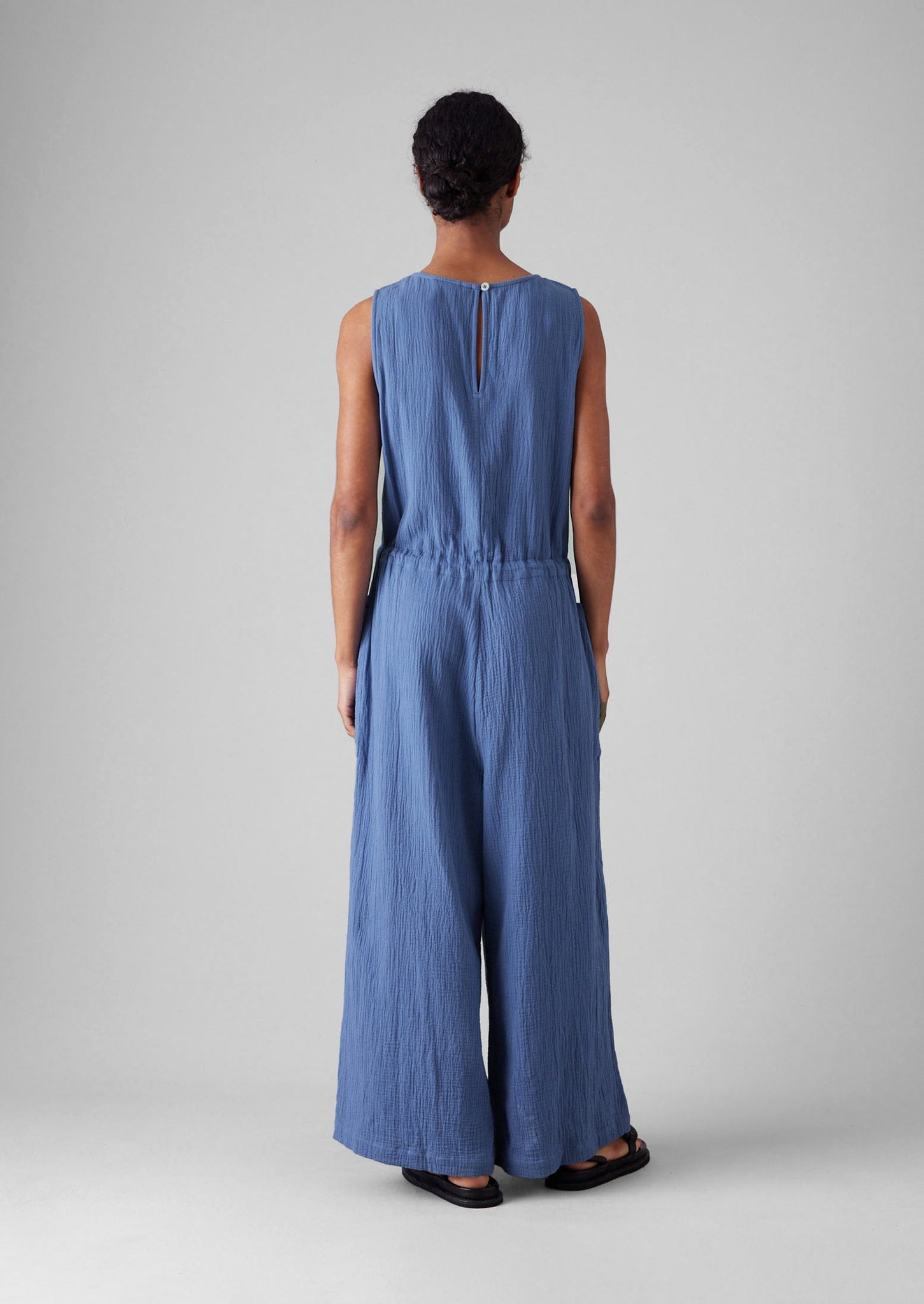 Crinkle Cotton Gauze Jumpsuit | Cornflower