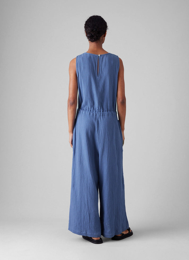 Crinkle Cotton Gauze Jumpsuit | Cornflower